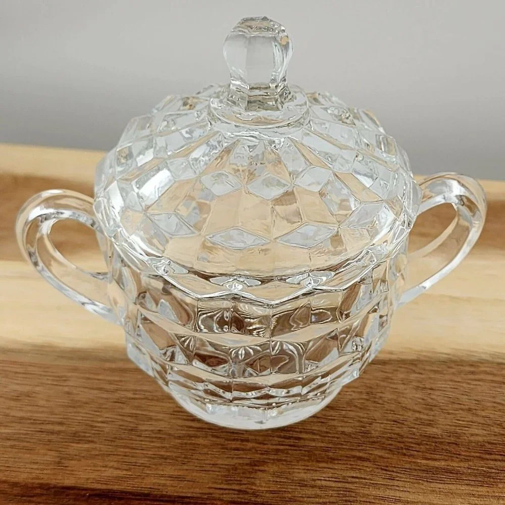 Colony Whitehall Clear Covered Sugar Bowl cube cubist glass midcentury vintage - Picture 2 of 16